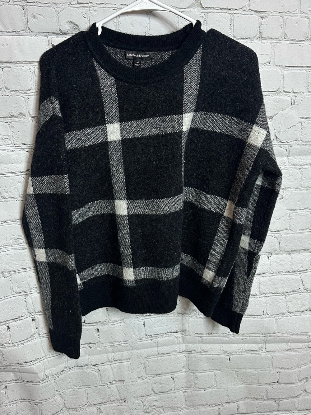 Banana Republic Black & White Windowpane Crewneck Sweater